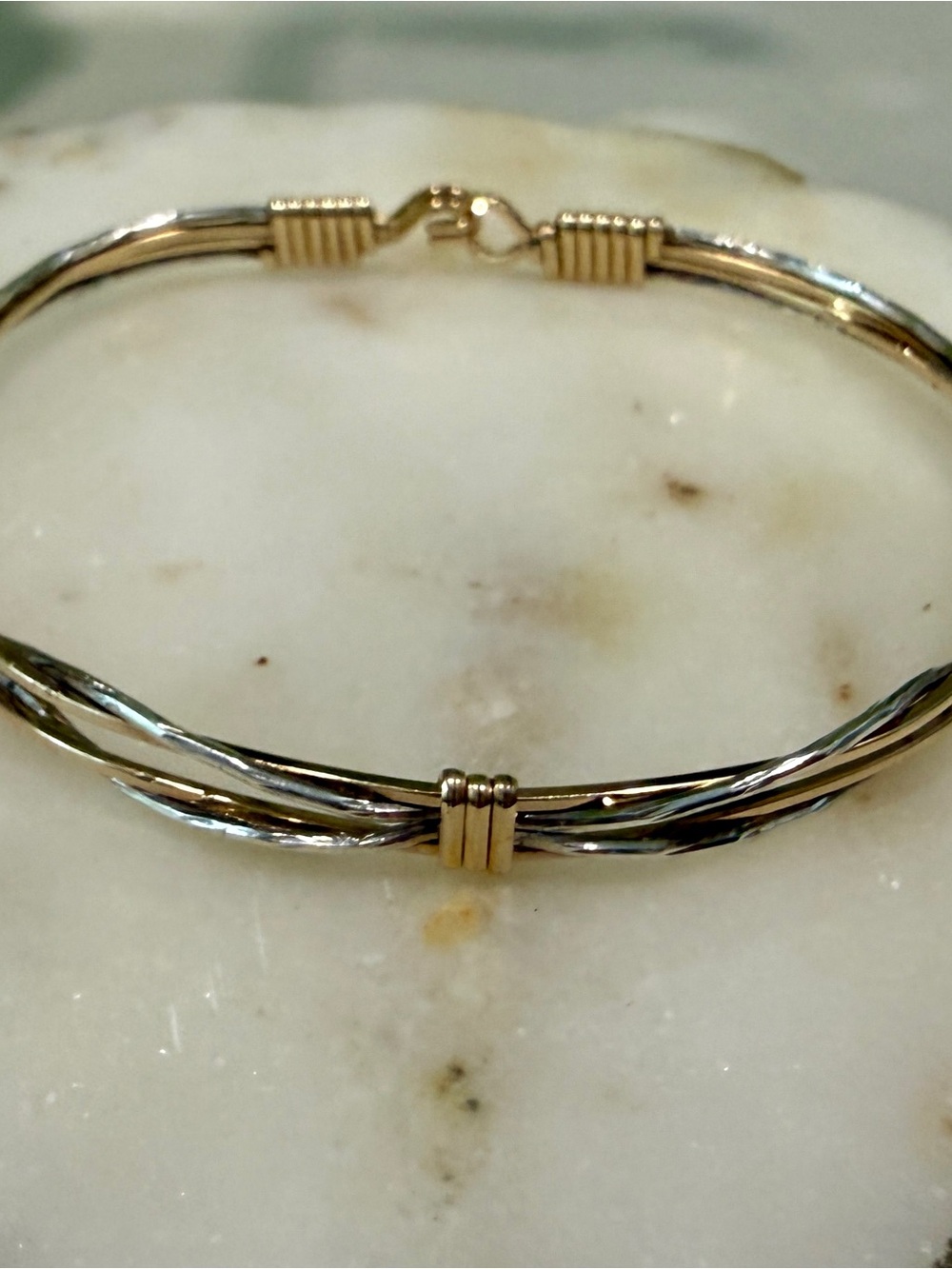 Ronaldo Out of the Darkness Bracelet Two-Tone Twisted Bangle in Gold and Silver